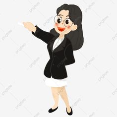 a woman in business attire pointing at something with her hand, cartoon character illustration png and psd