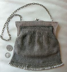 Silver Wallet, Moda Hippie, Floral Frame, Vintage Purses, Chatelaine, Beaded Purses, Steel Mesh, German Silver, Mesh Bag