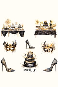 a set of masquerade masks and high heel shoes