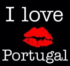 the words i love portugal written in white on a black background with a red lip