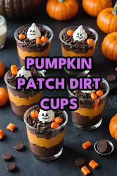 A photo of a  Pumpkin Patch Dirt Cups which is a type of halloween treat recipes Pumpkin Dirt Cups, Pumpkin Patch Dirt Cups, Cheap Halloween Food Ideas Parties, Inexpensive Halloween Treats, Halloween Dirt Cups For Kids, Store Bought Halloween Treats For School, Pick Or Treat, Halloween Snacks For Kids School, Dirt Cups For Kids