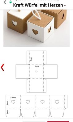 an open box with hearts on it and the instructions for how to make it from cardboard