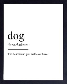 a black and white photo with the words dog in it's center, on a white background