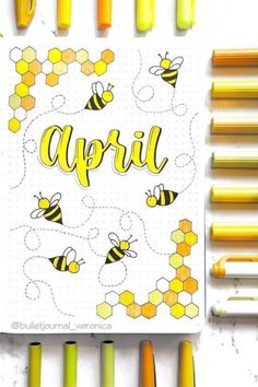 Spring Bujo Cover, April Bujo Calendar, Bujo April Theme, April Bujo Cover, April Butterfly, Buju Ideas, Bujo Mai, Bujo Design, Bullet Journal Fonts