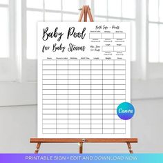 a sign that says baby pool for baby showers on it with the words, printable sign