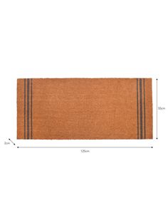 a brown rug with grey stripes on the side and measurements for each area in front of it