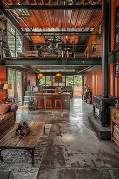 a living room filled with furniture and lots of windows