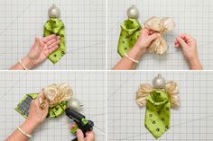 how to make a bow out of fabric and ribbon ornament - step by step