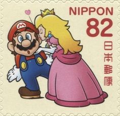 a stamp with an image of mario and princess peach