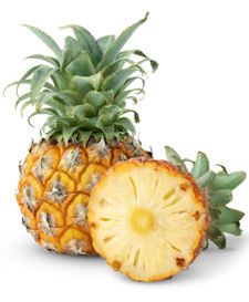 a pineapple cut in half with the whole fruit still on it's side