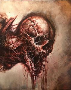 a painting of a skull with blood on it