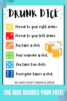 a poster with the words drinking games for adults