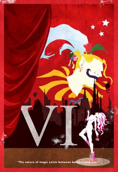 the poster for vi is shown in front of a red curtain with an image of a woman