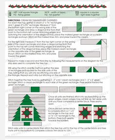 the christmas tree quilt pattern is shown in green and red