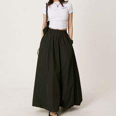 Summer Retro Bud A-Line Skirt Material: Polyester Size: S, M, L, Color: White, Black, Gray Applicable Scene: Leisure, Daily,Vacation Black Casual Summer Skirt, Casual Black Summer Skirt, Black High Waist Skirt For Summer, Black Cotton Skirt For Summer, Casual High Waist Black Maxi Skirt, Spring Black Cargo Skirt With Pockets, Casual Black Lined Maxi Skirt, Black Cargo Skirt For Spring, Casual Black Flared Skirt Bottoms