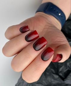 Black And Red French Tip, Black And Red Nail Ideas, Black And Red French Tip Nails, Black Nails Short, Red Black Nails, Black Ombre Nails, Nails Styles, Shape Nails