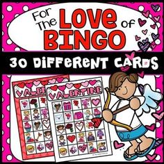 valentine's day card game for the love of bingo with an angel and hearts