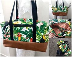 this is an image of a handbag with tropical print