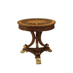 a small wooden table with an intricate design on it's top and two legs