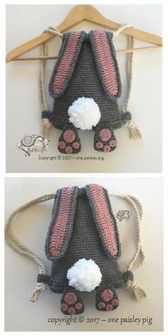 two pictures of an animal purse on a hanger