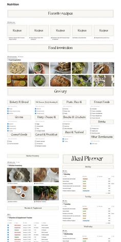 Notion meal planner, Aesthetic meal planner, grocery list, food inspiration, recipes book Notion Meal Planner, Grocery Planner, Free Planner Templates, Grocery List Template, Aesthetic Notion, Meal Planner Template, Recipe Template