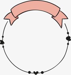 a pink ribbon around a circle with black dots and hearts on the bottom, in an outline style