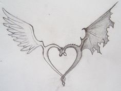 a drawing of a winged heart with wings