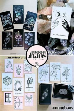 the moon tarot cards are being used to spell out zodiac signs and their meanings