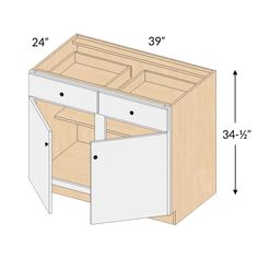 an image of a cabinet with the door open and drawers in it's bottom drawer