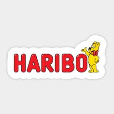 a sticker with the word harbo written in red and yellow on it