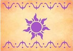 a purple and yellow background with an image of a sun in the center, surrounded by wavy lines