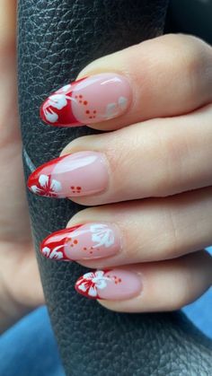 Elegant Summer Nails Almond, Red And Yellow Nails, Sunsets Ocean, Nail Pics, Tropical Nails