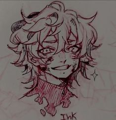 a drawing of a boy with horns and eyes