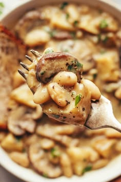 a close up of a spoon with food on it