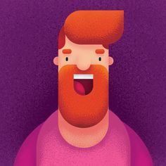 a man with an orange beard and red hair is making a funny face while standing in front of a purple background