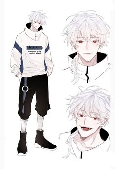 two anime characters with white hair and black pants, one is wearing a hoodie