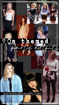 many different pictures of women with the words 90's themed party outfits on them