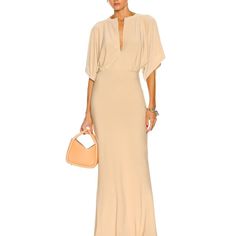 Norma Kamali Stretch Gown Beige Blonde Beige Gown For Evening Dress, Beige Maxi Length Evening Dress, Floor-length Beige Maxi Dress For Wedding Guests, Beige Floor-length Maxi Dress For Wedding Guest, Beige Maxi Dress For Wedding Guest, Cream Floor-length Maxi Dress For Gala, Beige Floor-length Gown For Gala, Beige Maxi Dress For Gala, Beige Maxi Dress For Dinner