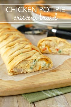 chicken pot pie crescent bread on a cutting board