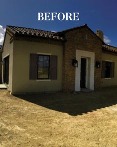 the before and after photo of a house with grass on the ground in front of it