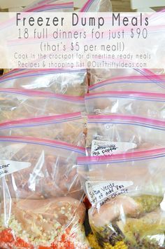 freezer dump meals are packed and ready to be bought in the grocery store for $ 10 per meal