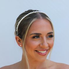 The stunning Cici headband is ideal for brides, bridesmaids or for any wedding/event. Made by hand in our UK studio using gorgeous real baroque freshwater pearls on a silver coloured metal headband. Simple, elegant and easy to wear whether your hair is up or down! Also available in gold.  All Kiri & Belle pieces are carefully handmade in the UK using the highest quality materials. Celebrating the unique and organic beauty of baroque pearls.  Final photo: Melissa Megan Photography We lovingly han Small Pearl Necklace, Chunky Pearl Necklace, Bridal Hair Accessory, Single Pearl Necklace, Chunky Pearls, Metal Headband, Silver Headband, Long Pearl Necklaces, Metal Headbands