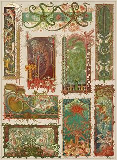 an image of art nouveau designs in various colors and sizes, including the letter s