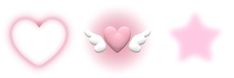 two hearts with angel wings are next to each other on a white background and pink shapes