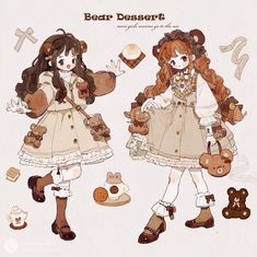 two girls dressed in brown and white with teddy bears