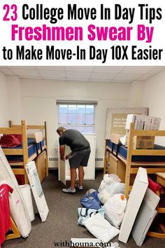 a woman is packing her dorm room for college