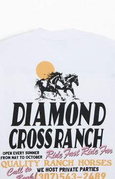 Grab traditional USA style with the Diamond Cross Ranch Ride Fast T-Shirt. This sweet tee has a crew neckline, short sleeves, a standard fit, and brand graphics left chest & back.


	Crew neckline
	Short sleeves
	Left chest & back graphics
	USA made
	Machine washable Diamond Cross Ranch, Ranch Riding, Slim Fit Cargo Pants, Sweet Tee, Brand Graphics, Curve Jeans, Dad Jeans, Diamond Cross, Jeans Kids