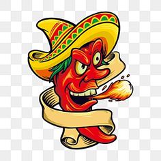 a cartoon character wearing a sombrero and holding a hot dog