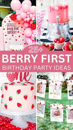 berry first birthday party with pink and red decorations