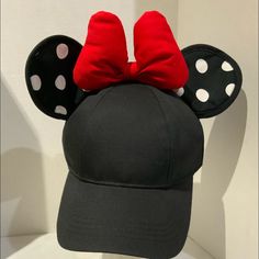 New Hat No Tags Never Used Or Worn Adjustable Minnie Mouse Cap, Adjustable Mickey Mouse Fun Hat, Fun Mickey Mouse Themed Hat One Size Fits Most, Fun Mickey Mouse Hat, Cute Black Snapback Baseball Cap, Red Mickey Mouse Adjustable Hat, Adjustable Red Mickey Mouse Hat, Black Adjustable Minnie Mouse Hat, Adjustable Black Minnie Mouse Hat